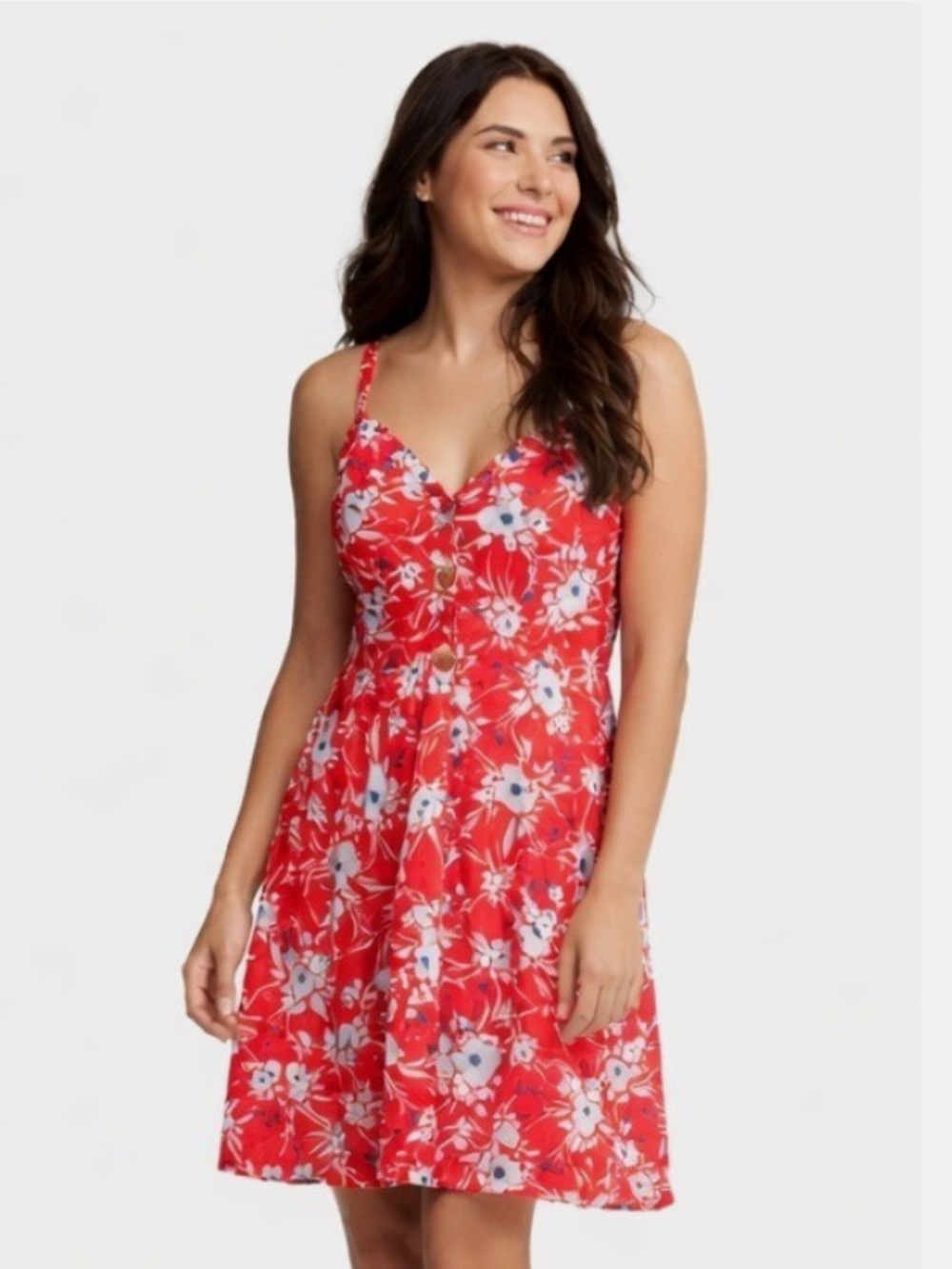 Banana Republic Red Floral Button-Front Mini Dress - Picture 2 of 6